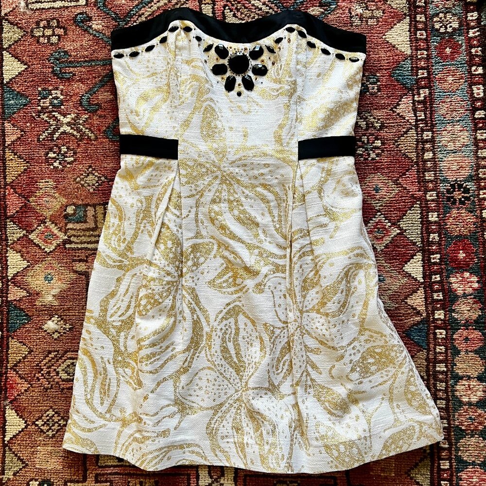Lilly Pulitzer Christine Strapless Mini Dress Size 10 Gold Metallic